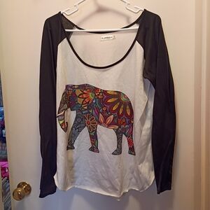 K Jordan Floral Elephant Long Sleeve Top - Black and White